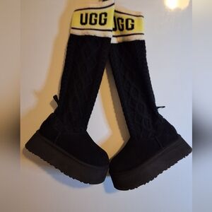UGG Black and Yellow Knee High Platform Boots